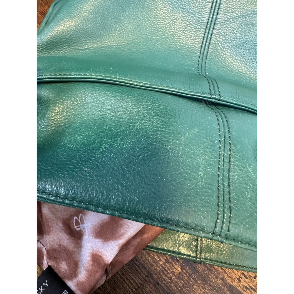 B. Makowsky Turn Lock Shoulder Bag Genuine Pebbled Leather Green Crossbody Purse - Picture 3 of 16